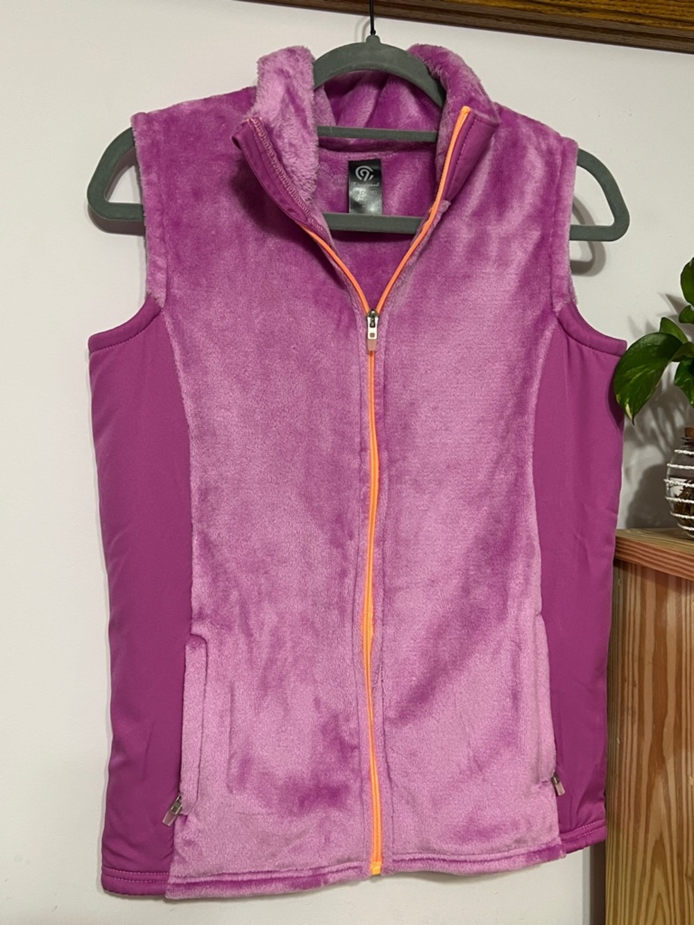 Champion Plush Pink Fleece Vest with Orange Zip